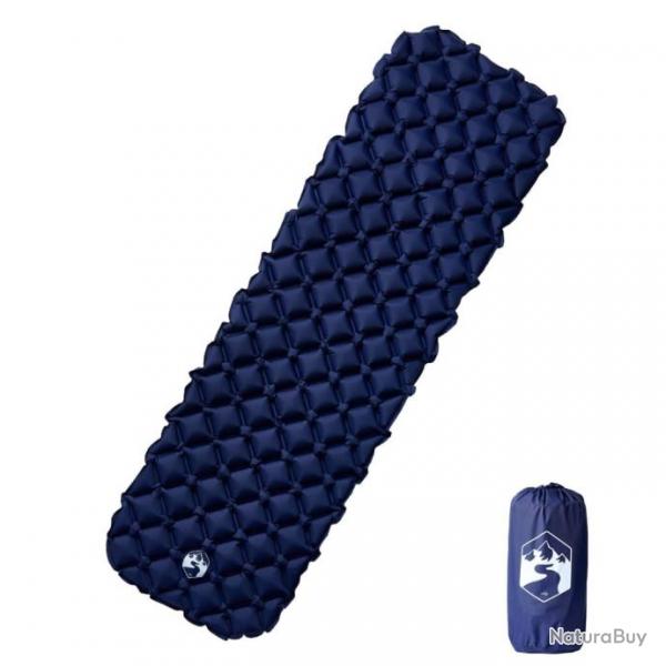 Matelas de camping gonflable 1 personne bleu marine 190x58x6 cm