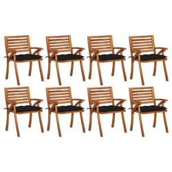 Chaises de jardin avec coussins 8 pcs Bois d'acacia solide