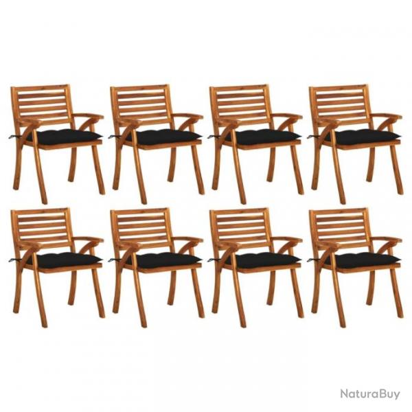 Chaises de jardin avec coussins 8 pcs Bois d'acacia solide