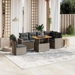 Salon de jardin avec coussins 7 pcs gris résine tressée