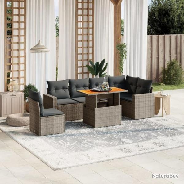 Salon de jardin avec coussins 7 pcs gris rsine tresse