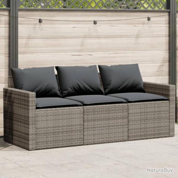 Canap de jardin avec coussins 3 places gris rsine tresse