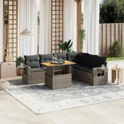 Salon de jardin avec coussins 7 pcs gris résine tressée