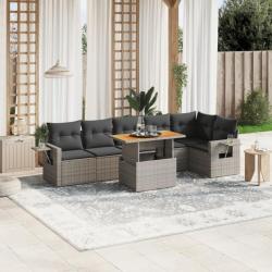 Salon de jardin avec coussins 7 pcs gris résine tressée