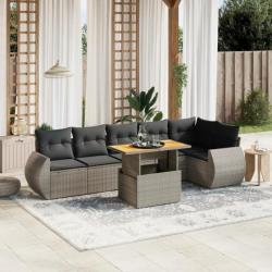 Salon de jardin avec coussins 7 pcs gris résine tressée