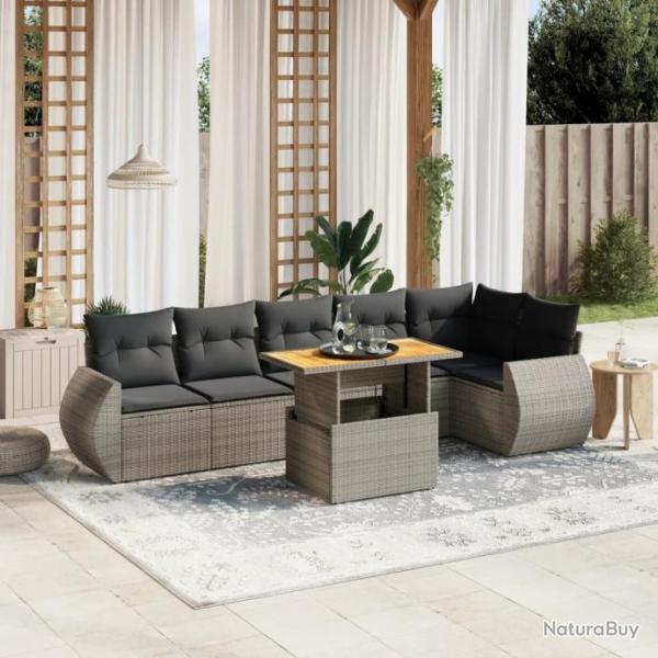 Salon de jardin avec coussins 7 pcs gris rsine tresse