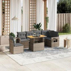 Salon de jardin avec coussins 7 pcs gris résine tressée