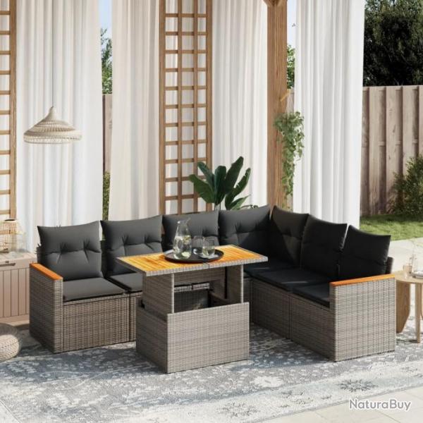 Salon de jardin avec coussins 7 pcs gris rsine tresse