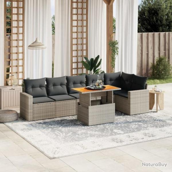 Salon de jardin avec coussins 7 pcs gris rsine tresse