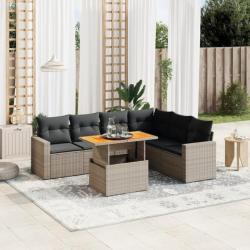 Salon de jardin avec coussins 7 pcs gris résine tressée