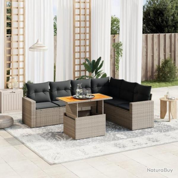 Salon de jardin avec coussins 7 pcs gris rsine tresse