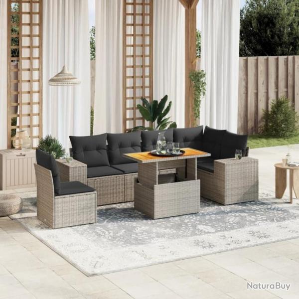 Salon de jardin avec coussins 7 pcs gris rsine tresse