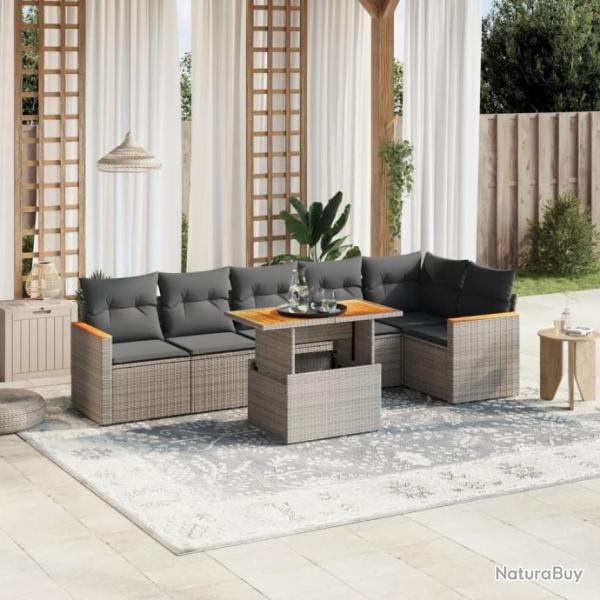 Salon de jardin avec coussins 7 pcs gris rsine tresse