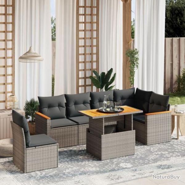 Salon de jardin avec coussins 7 pcs gris rsine tresse