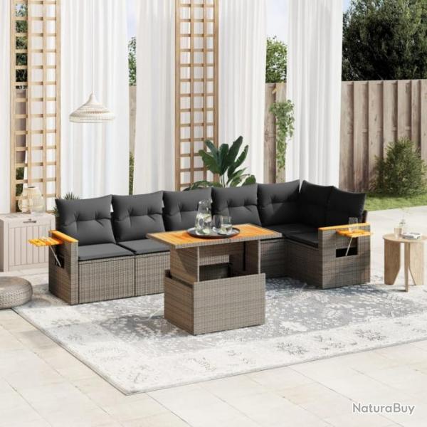 Salon de jardin avec coussins 7 pcs gris rsine tresse