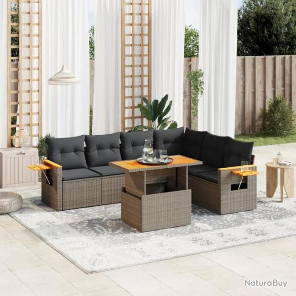 Salon de jardin avec coussins 7 pcs gris rsine tresse