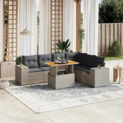 Salon de jardin avec coussins 7 pcs gris résine tressée