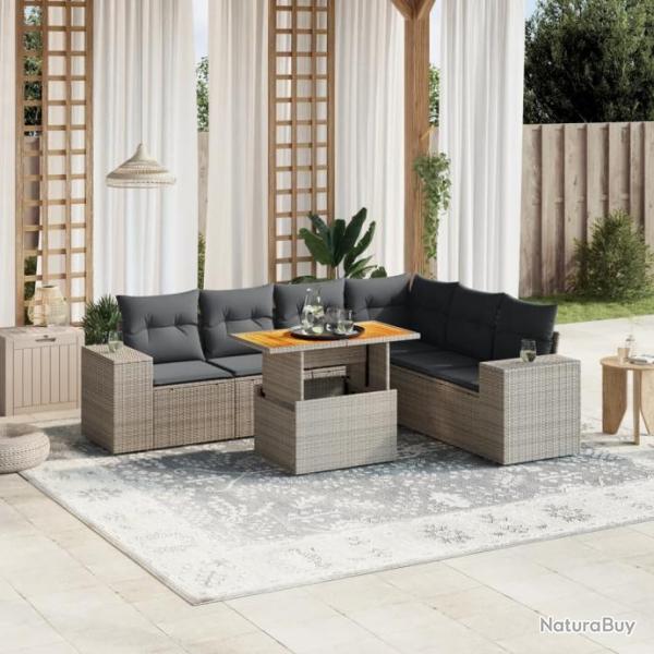 Salon de jardin avec coussins 7 pcs gris rsine tresse