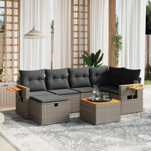 Salon de jardin avec coussins 7 pcs gris rsine tresse