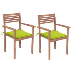 Chaises de jardin 2 pcs avec coussins vert vif Teck massif