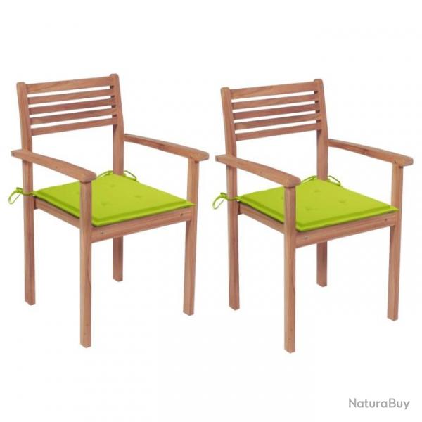 Chaises de jardin 2 pcs avec coussins vert vif Teck massif