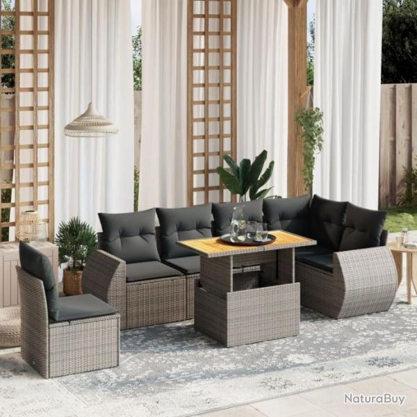 Salon de jardin avec coussins 7 pcs gris rsine tresse