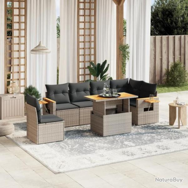 Salon de jardin avec coussins 7 pcs gris rsine tresse