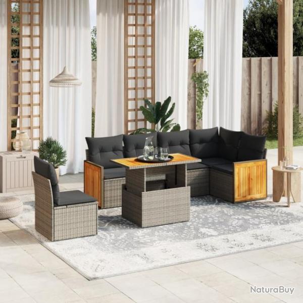 Salon de jardin avec coussins 7 pcs gris rsine tresse