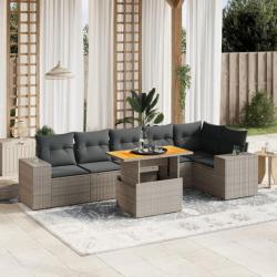 Salon de jardin avec coussins 7 pcs gris résine tressée