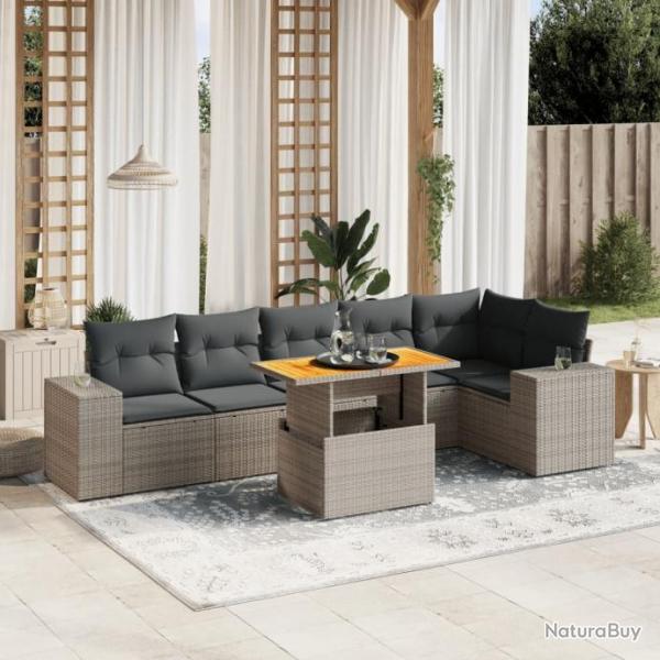 Salon de jardin avec coussins 7 pcs gris rsine tresse