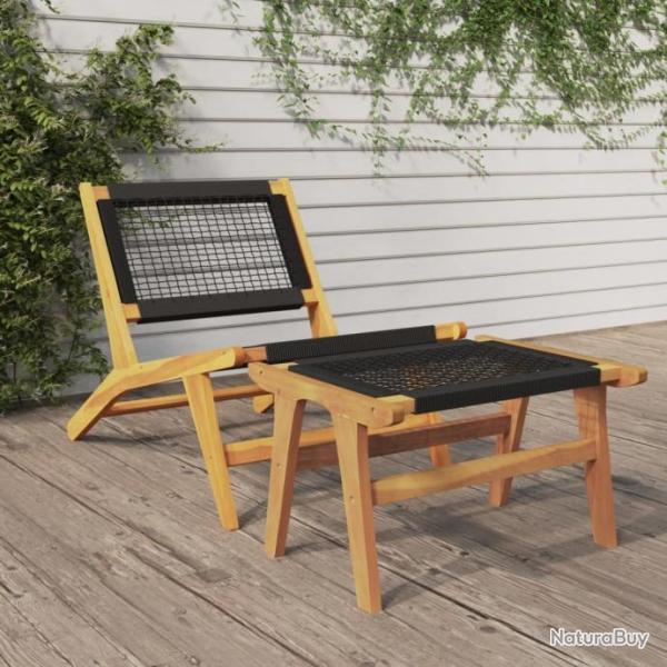 Chaise de jardin et repose-pieds Bois teck solide et polyester