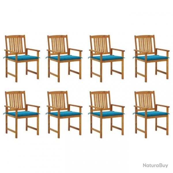 Chaises de jardin avec coussins 8 pcs Bois d'acacia solide