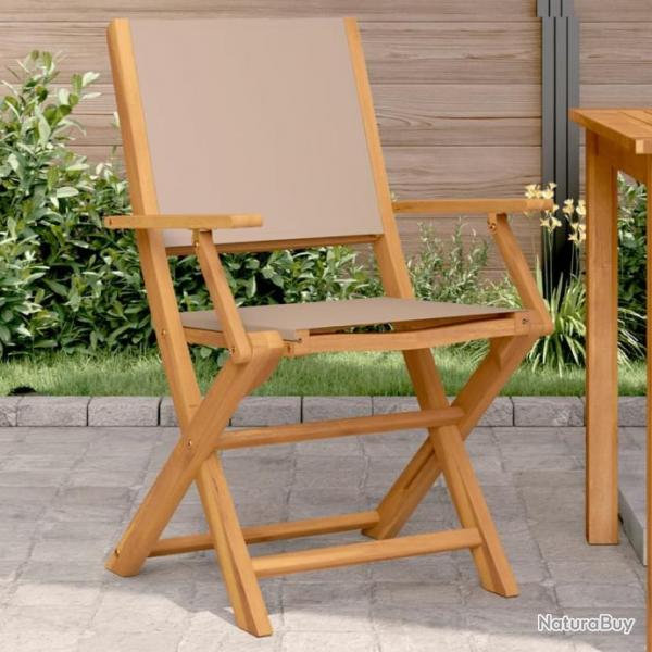 Chaises de jardin lot de 2 taupe bois d'acacia massif et tissu