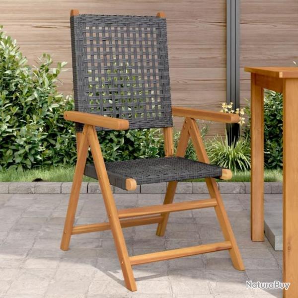 Chaises de jardin lot de 2 noir bois massif d'acacia et rotin