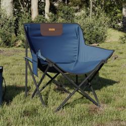 Chaise de camping avec poche pliable lot de 2 bleu