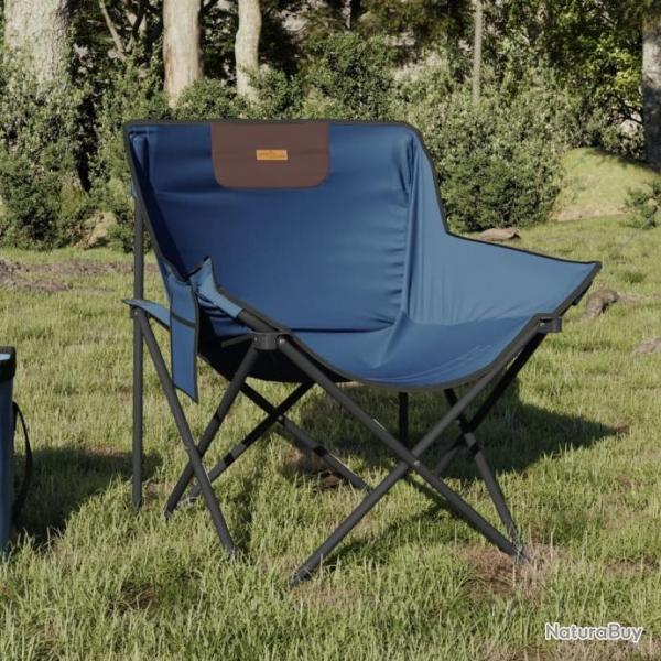 Chaise de camping avec poche pliable lot de 2 bleu