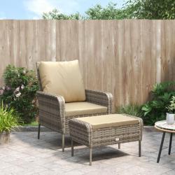 Chaise de jardin avec tabouret marron clair résine tressée