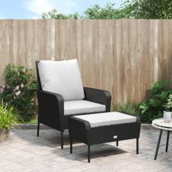 Chaise de jardin avec tabouret noir résine tressée