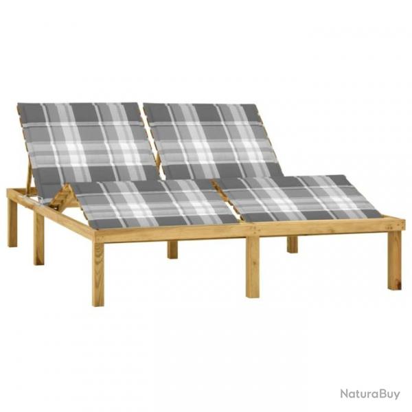 Chaise longue double avec coussins Bois de pin imprgn