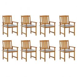 Chaises de jardin avec coussins 8 pcs Bois d'acacia solide