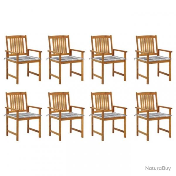 Chaises de jardin avec coussins 8 pcs Bois d'acacia solide