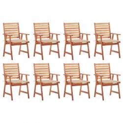 Chaises à dîner d'extérieur 8 pcs avec coussins Acacia massif