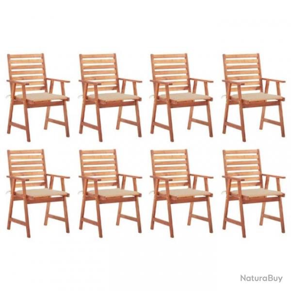 Chaises  dner d'extrieur 8 pcs avec coussins Acacia massif