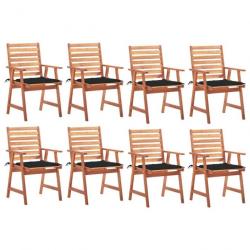 Chaises à dîner d'extérieur 8 pcs avec coussins Acacia massif