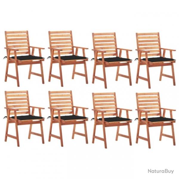 Chaises  dner d'extrieur 8 pcs avec coussins Acacia massif