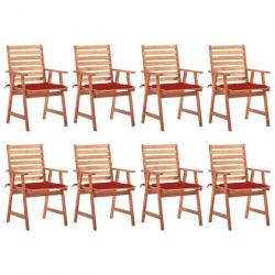 Chaises à dîner d'extérieur 8 pcs avec coussins Acacia massif