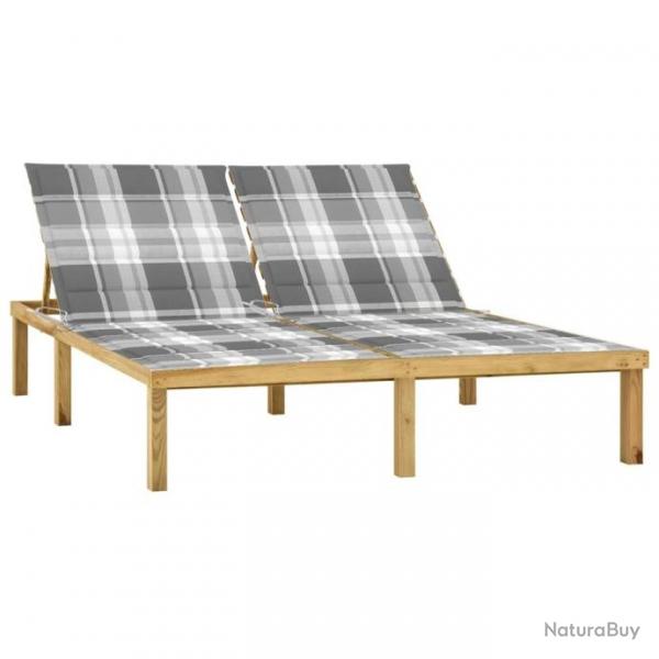 Chaise longue double avec coussins Bois de pin imprgn