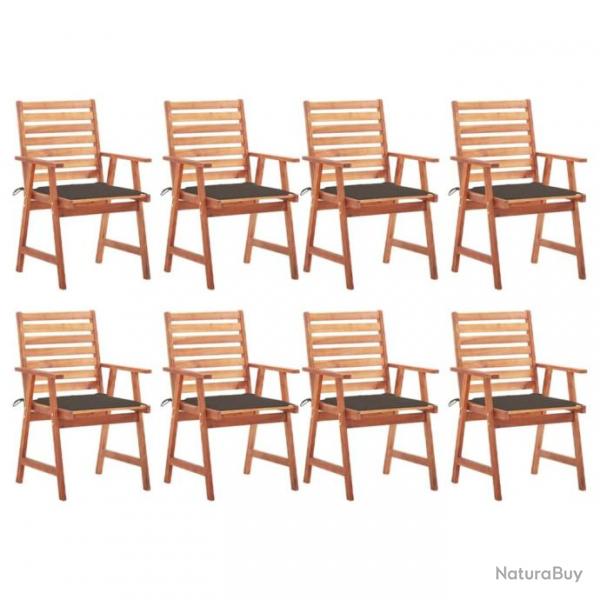 Chaises  dner d'extrieur 8 pcs avec coussins Acacia massif