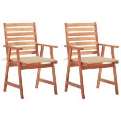 Chaises à dîner d'extérieur 2 pcs avec coussins Acacia massif