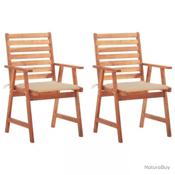 Chaises  dner d'extrieur 2 pcs avec coussins Acacia massif